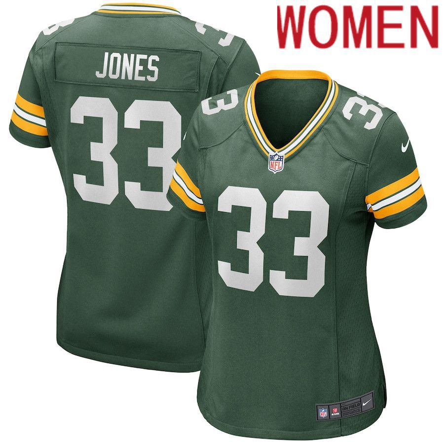 Women Green Bay Packers #33 Aaron Jones Green Nike Game NFL Jersey->women nfl jersey->Women Jersey